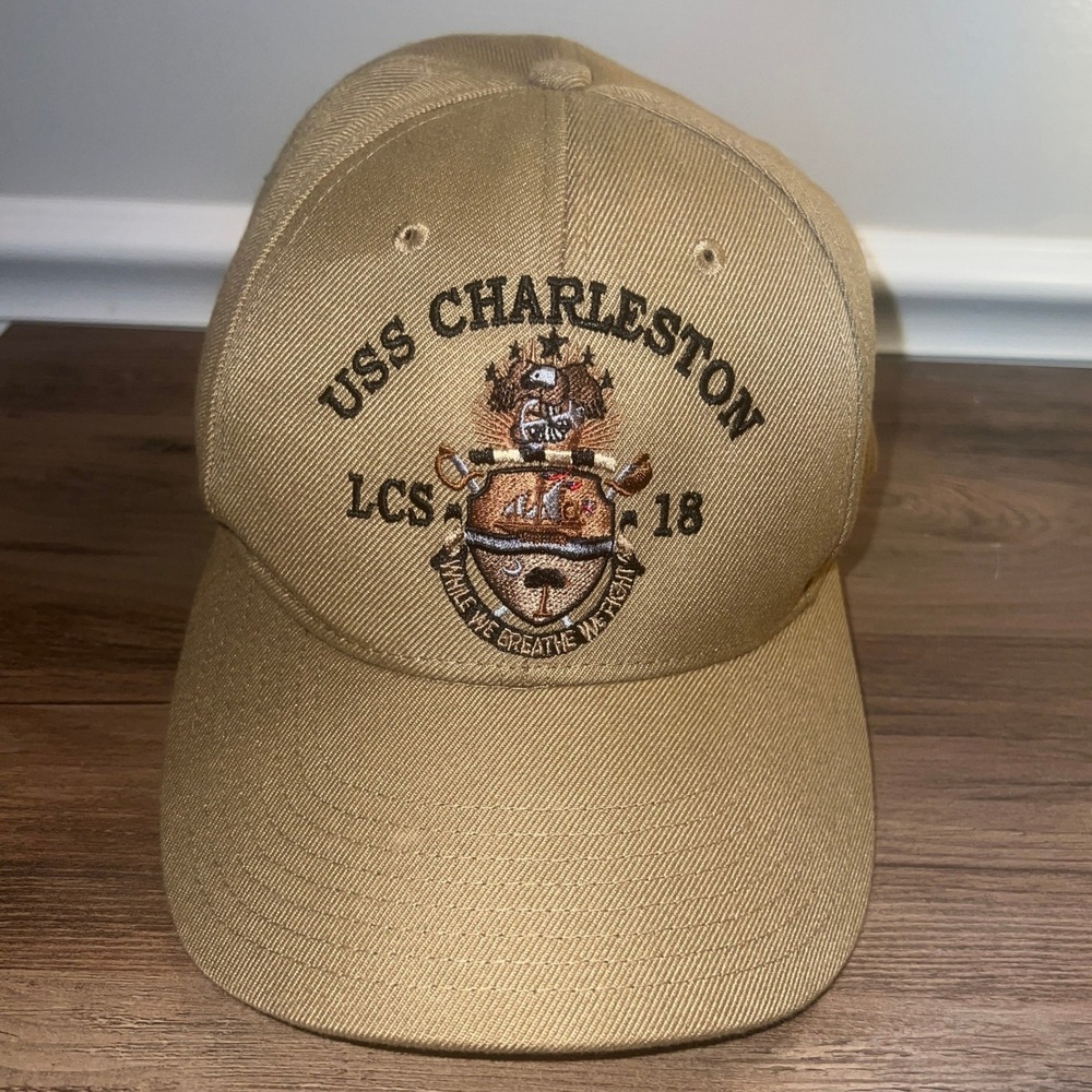 The Corps USS Charleston LCS-18 Navy Ship Hat Men's Khaki Tan Embroidered Cap